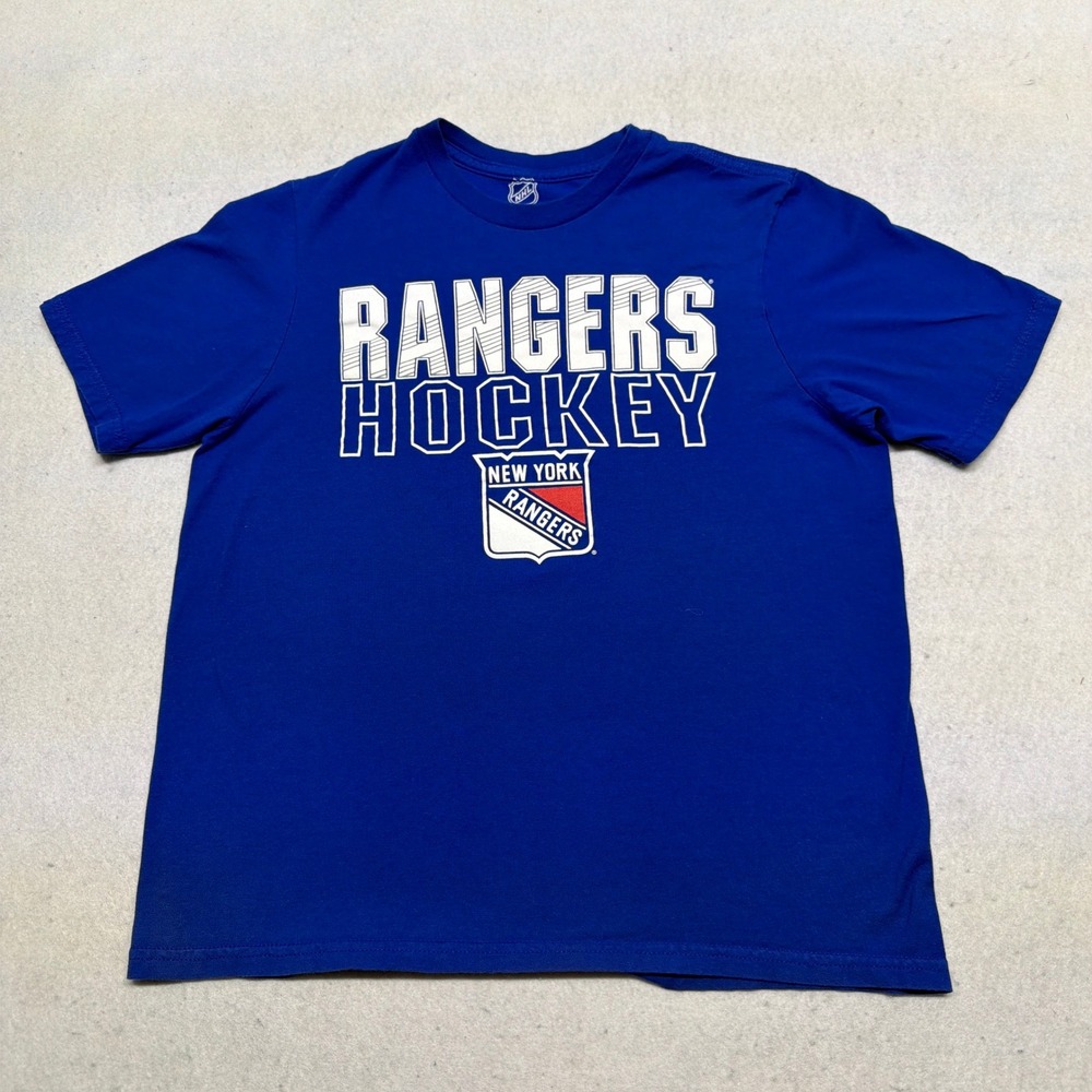 NHL New York Rangers Hockey T-Shirt Blue Graphic Y2K Streetwear Youth XL 18